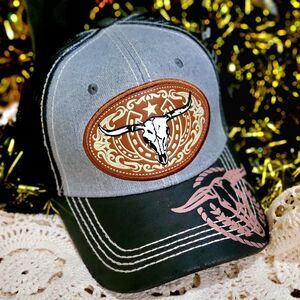 Longhorn Baseball Cap Western Trucker Acrylic Hats Unisex Adjustable Denim Mesh